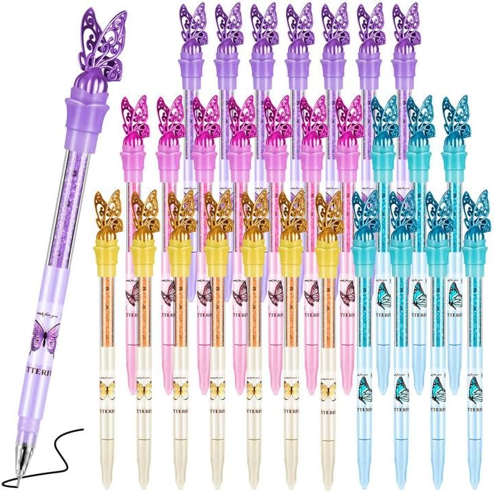 WDAHDHP Bolígrafos de gel de mariposa, 28 bolígrafos de mariposa en 4 colores, bolígrafo de tinta negra con mariposa en la parte superior para boda,