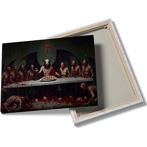 Macabre The Last Supper Art Print:Horror Satan Poster,Devil,Gothic Picture,Dark Academia Painting,Gloomy Wall Art 11x14inch Framed Art