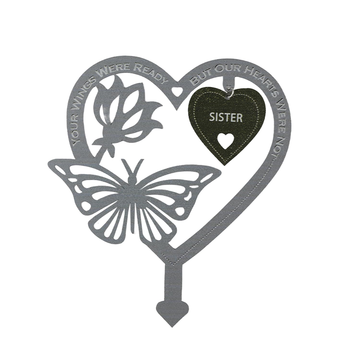 Wellrun Garden Heart Shaped Memorial Plaque,Weatherproof Grave Marker with Stake,Outdoor Cemetery Tribute Sign(Sister)