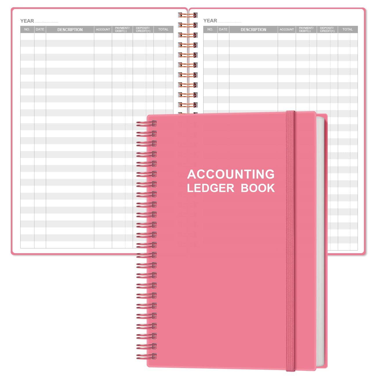 Accounting Ledger Book - A5 Ledger Book for Bookkeeping, Small Businesses & Personal Use, Expense Tracker Notebook for Tracking Money, Expenses, Deposits & Balance, 5.8" x 8.4", Pink