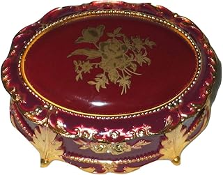 Splendid Red & Gold Music Box/Jewelry Box Oval Shaped playing Candle In The Wind.