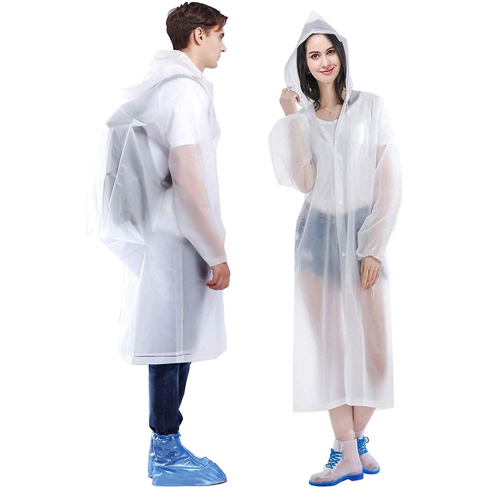 NTEK Rain Poncho Waterproof Raincoat | Reusable Rain Poncho for Adult | Rain Coat with Hoods and Sleeves | Lightweight Eva Transparent Rainwear | Rain Ponchos for Men and Women (White).