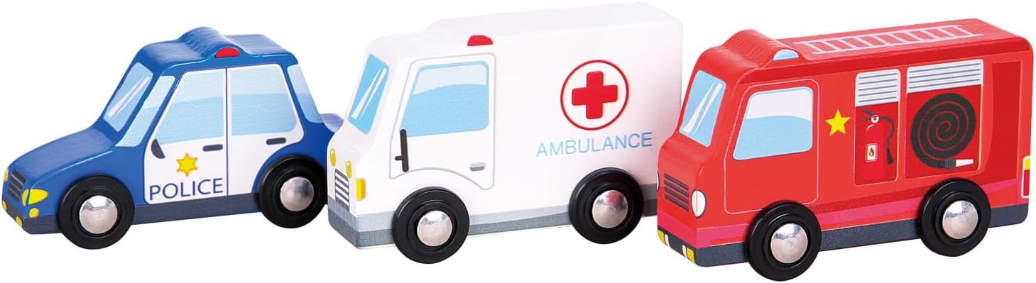 Woet® Wooden Toy Emergency Vehicle Set with 3 Toy Cars