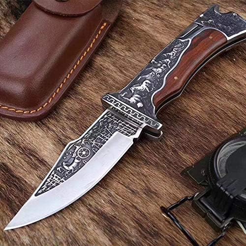 ENNSUN Limited Edition Carved Totem Folding Knife Stainless Steel Camping Knife & Tactical Knife Super Elegant for Men