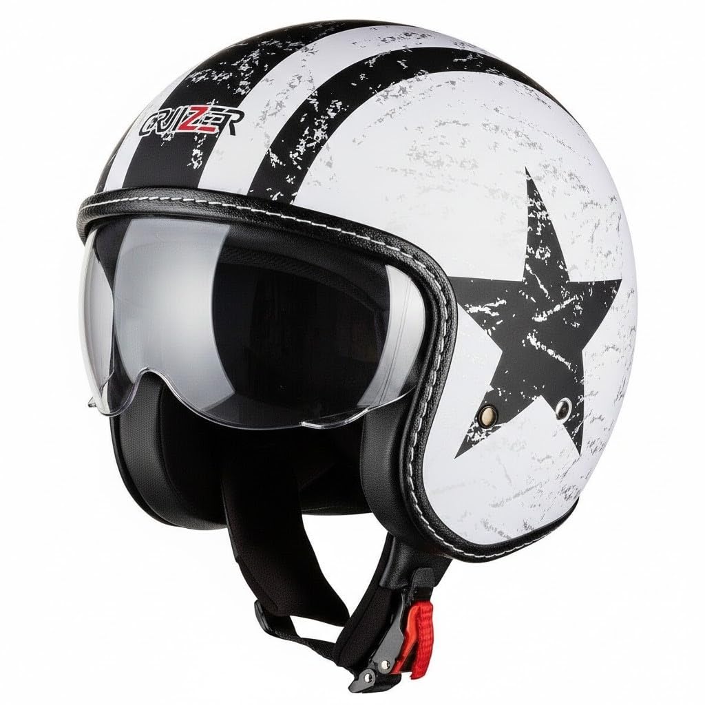 CRUIZER Casco moto Jet Custom Scooter homologado blanco estrella visera sol retráctil