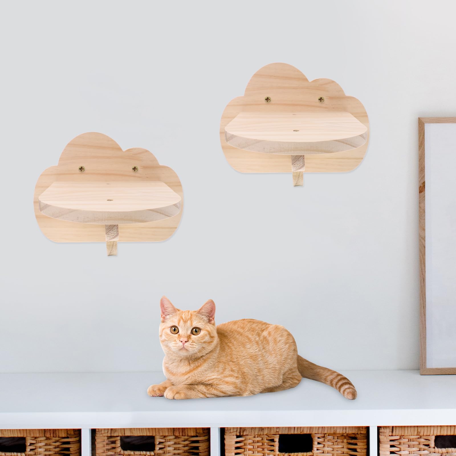 2 Pezzi Mensola per Gatti da Muro in Legno, Piattaforma Stabile