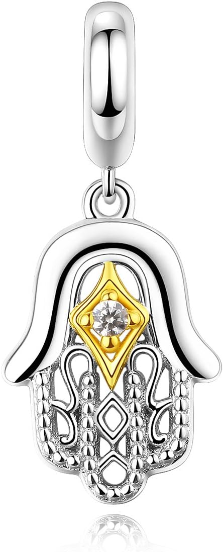 Junolla 925 Sterling Silver Hamsa Hand Charms Beads for Charm Bracelets Silver Charm Pendant Necklace