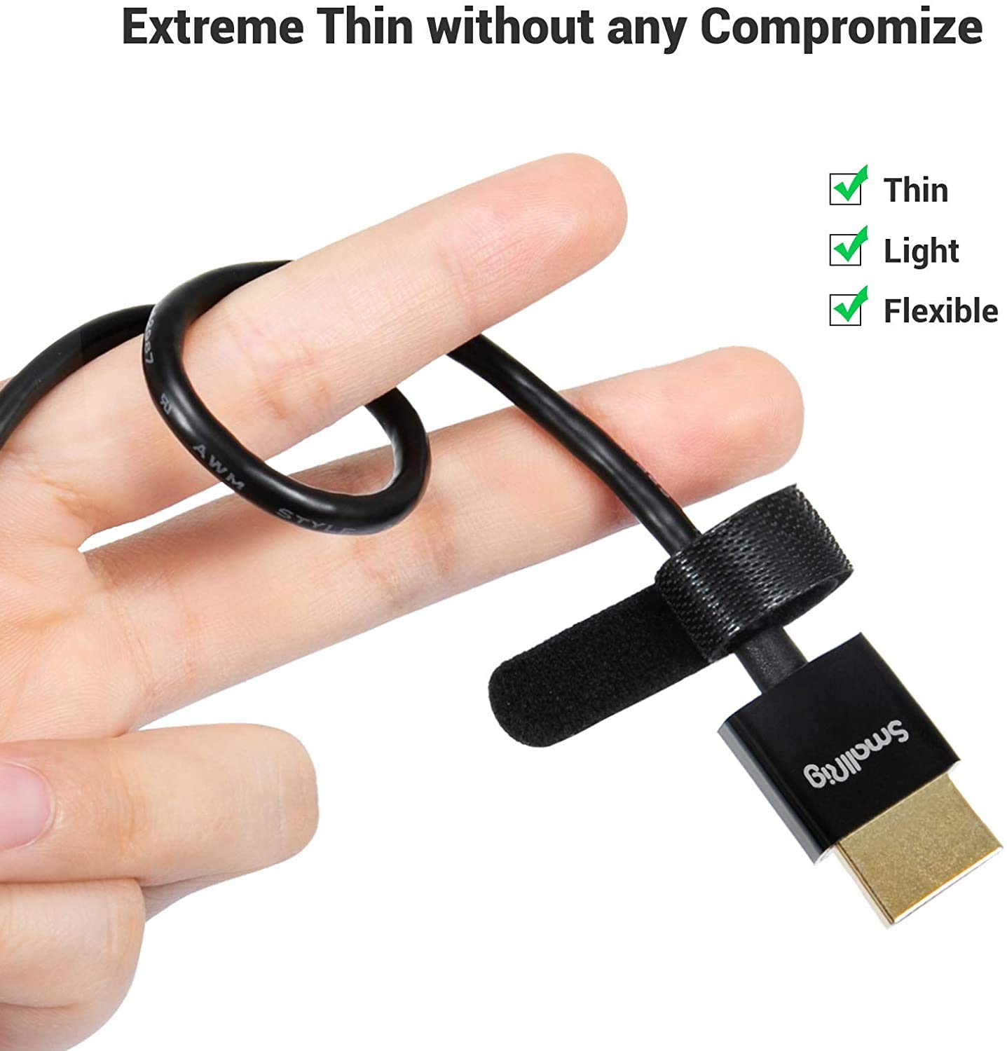 SMALLRIG Ulepszony Ultracienki Kabel HDMI 35cm/1,15 stopy (A do A), Niezwykle Elastyczny Cienki Przewód 4K, Szybka Obsługa 3D, 4K Przy 60Hz, Ethernet, ARC Typu A z Męskiego na Męskie do Kamery - 2956B