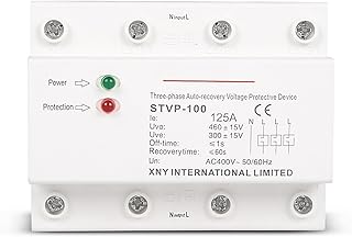 HASMI Three Phase 4 Wires 380V 60A 125A DIN Rail Automatic Recovery Over Under Voltage Protector Voltage Relay Device 1Pcs (Size : 125A)
