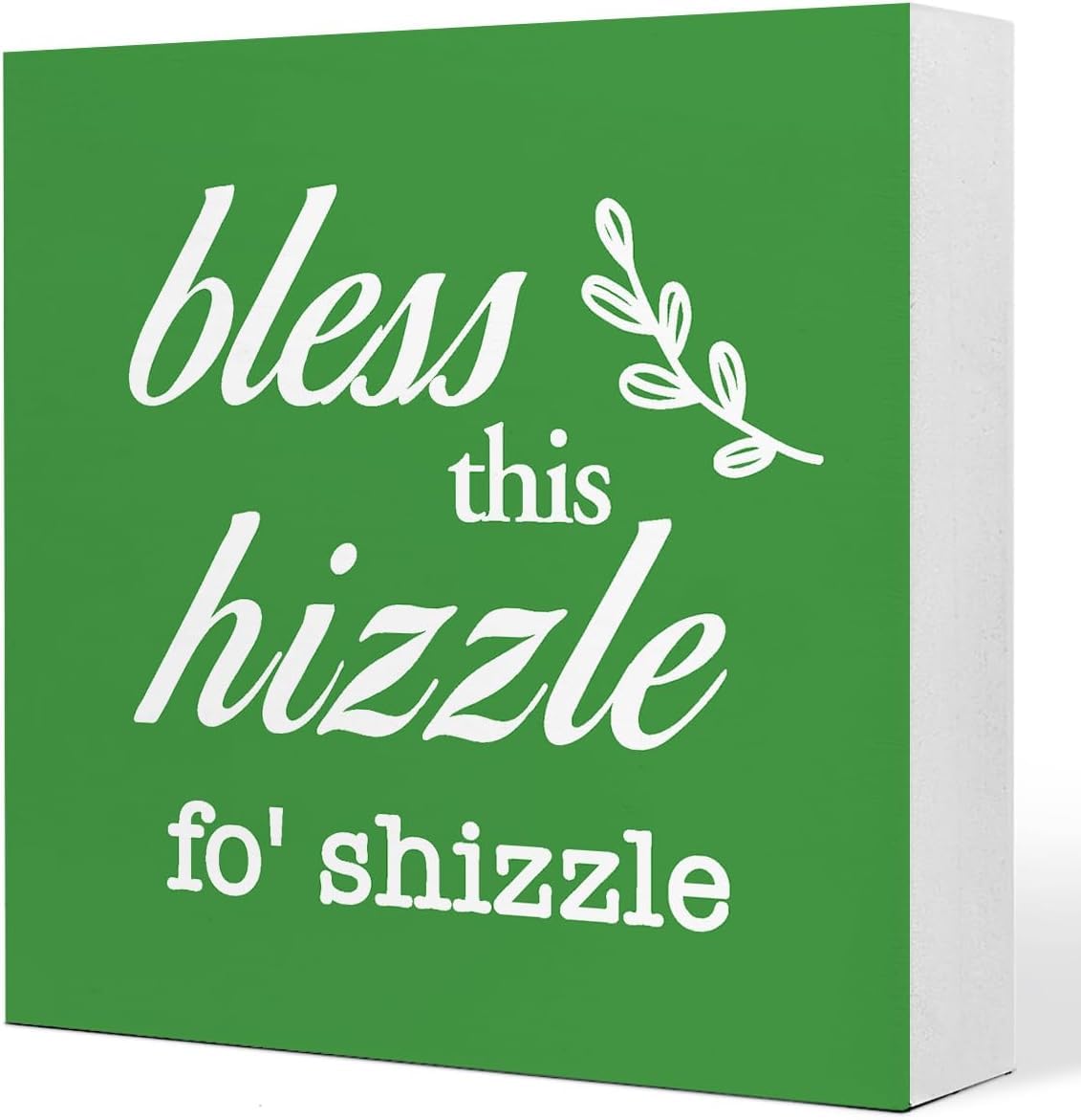 Bless This Hizzle Fo ' Shizzle Box Sign 7x7 Inch Green Decor