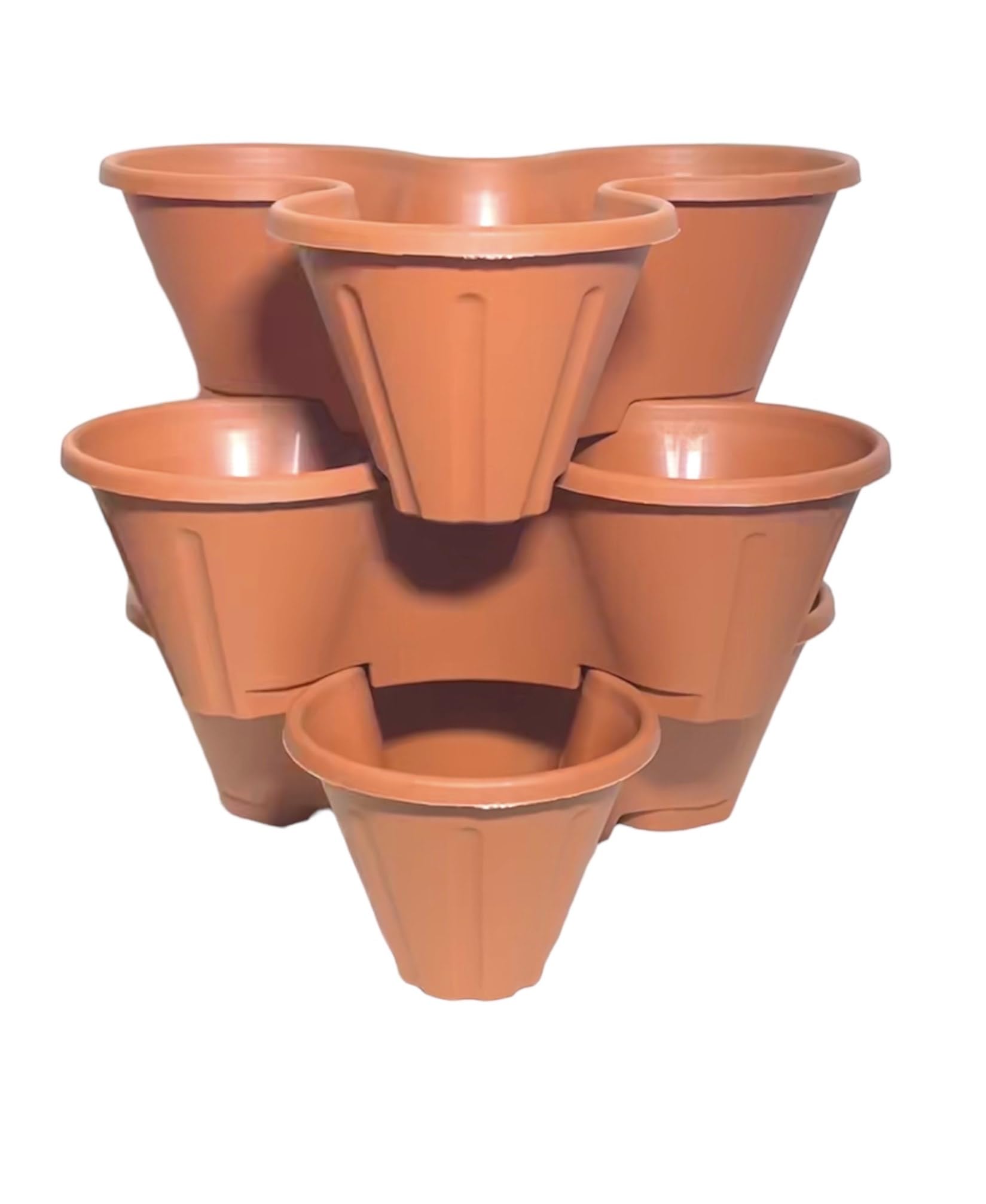 Homexpress Terracotta X 3Pc Stacking Plant Pots Trio - Stackable Triple Strawberry Planter - Garden Flower, Succulents, Herb Holder (Terracotta X 3Pc)