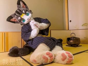 Japan Kemono Kawaii Grey Cat Fursuit Teen Costumes Caribou Full Furry Suit Fursona Kigurumi Digitigrade Anime