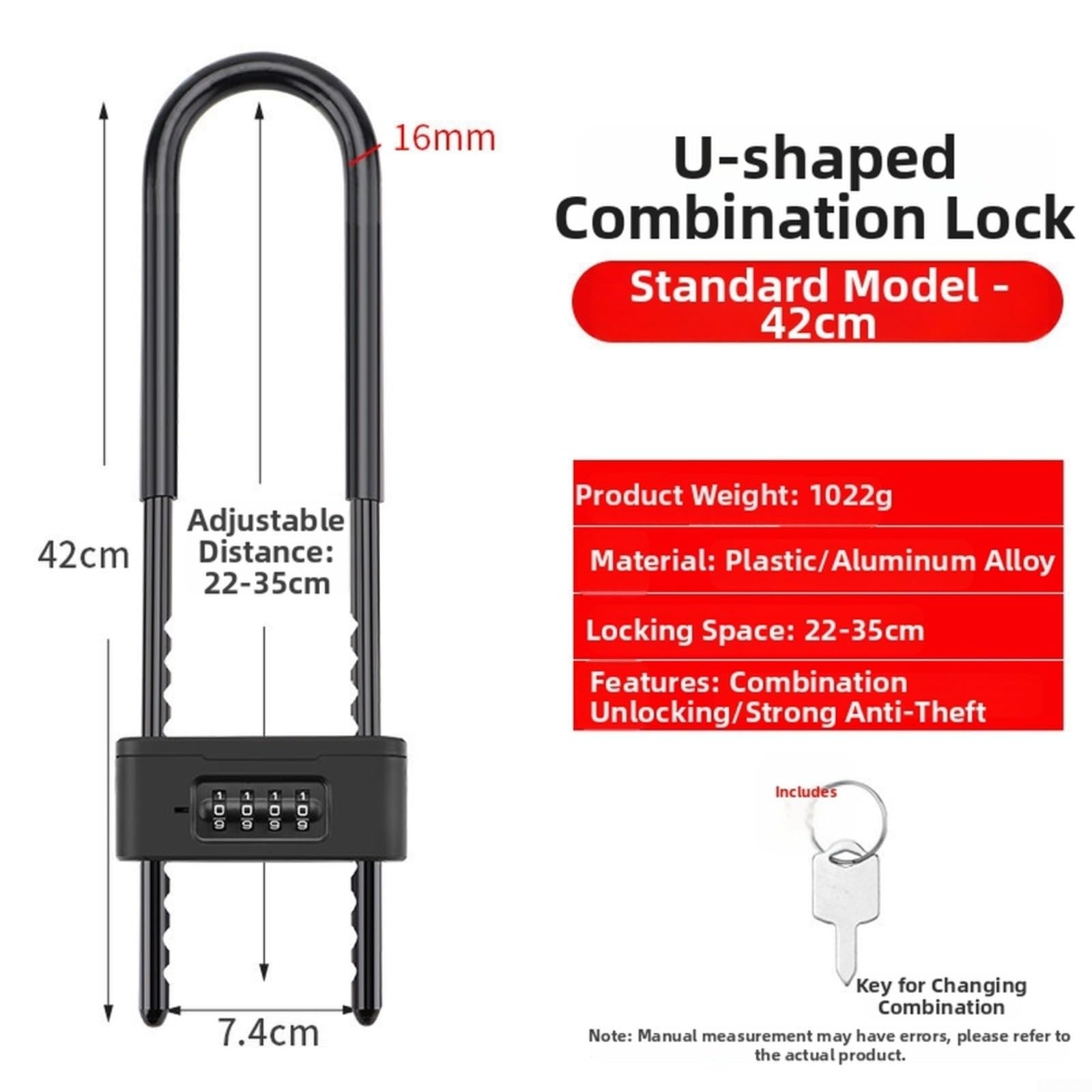 Cadenas à combinaison en forme de U avec anse réglable en acier inoxydable, code à 4 chiffres et design anti-coupe, résistant aux intempéries et à la rouille, sécurité pour portes en verre