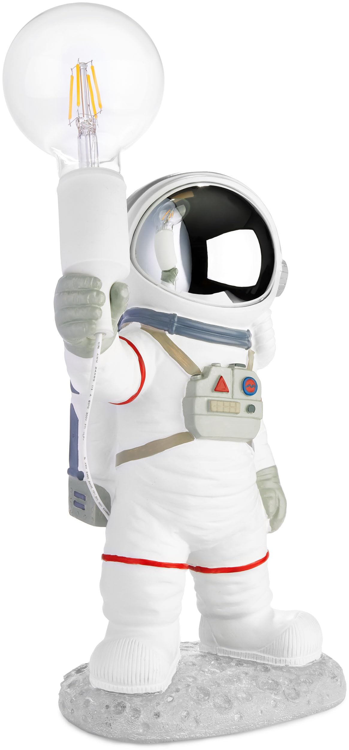 Brubaker Lampada da Tavolo Astronauta - Lampada da Comodino Spaziale da 40 cm con Presa E27 e Spina USB-C - Statua Decorativa del Viaggio Spaziale Dipinta a Mano - Bianco e Argento