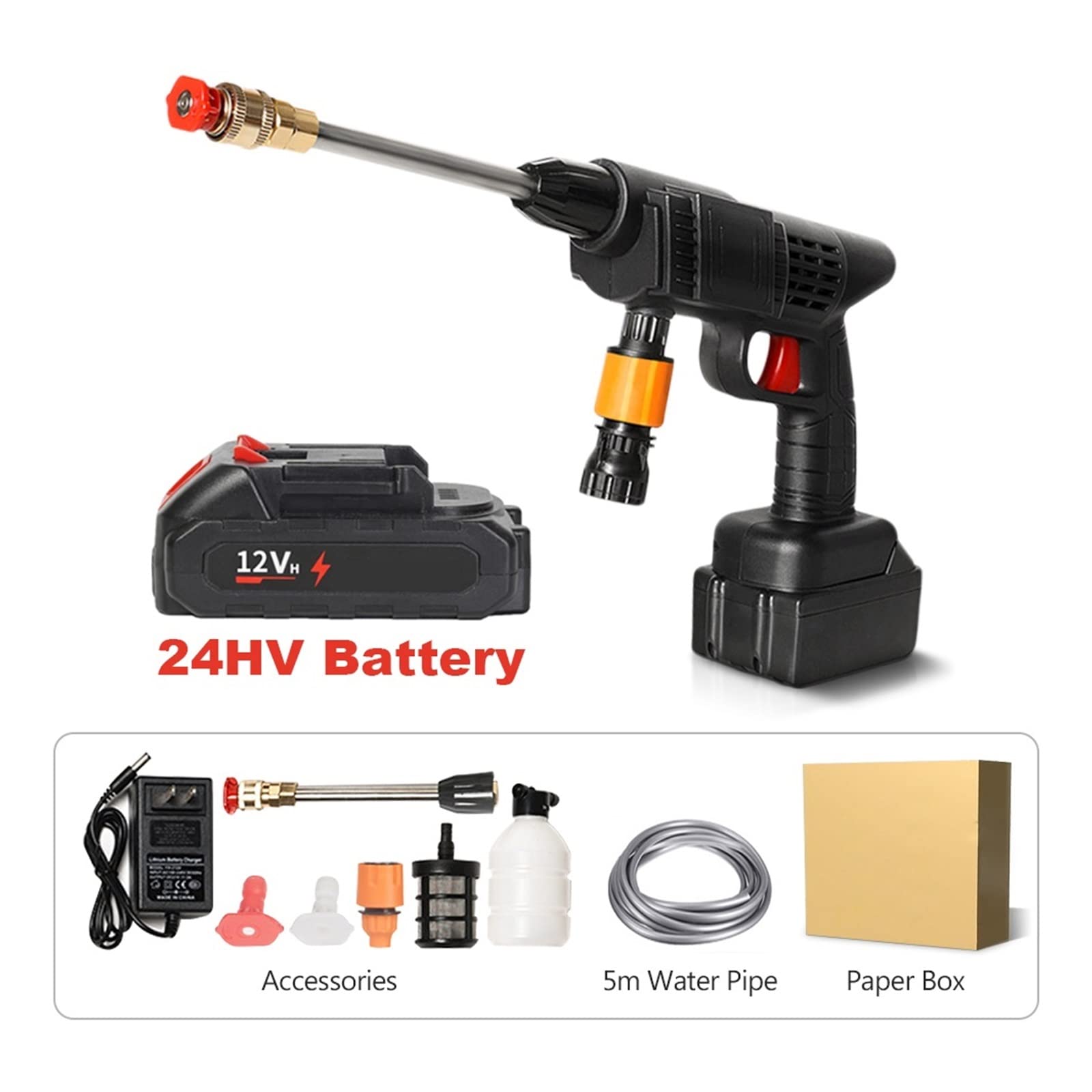 Pistola Ad Acqua Alta Pressione For Auto Elettrica Batteria Al Litio Ricaricabile For Uso Domestico Pulitore For Rondella A Spruzzo Wireless Lavatrice,Resistente alla corrosione(With 24HV Battery)