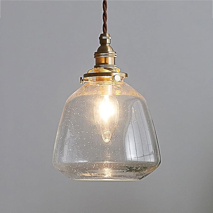 FanXus Messing Hangende Kroonluchter Lamp Keuken Eiland Hanglamp Armatuur, Zaad Glazen Kap Drop Plafond Lichtpunt, Retro Hanglampen Voor Eettafel Hal Slaapkamer Change for the better