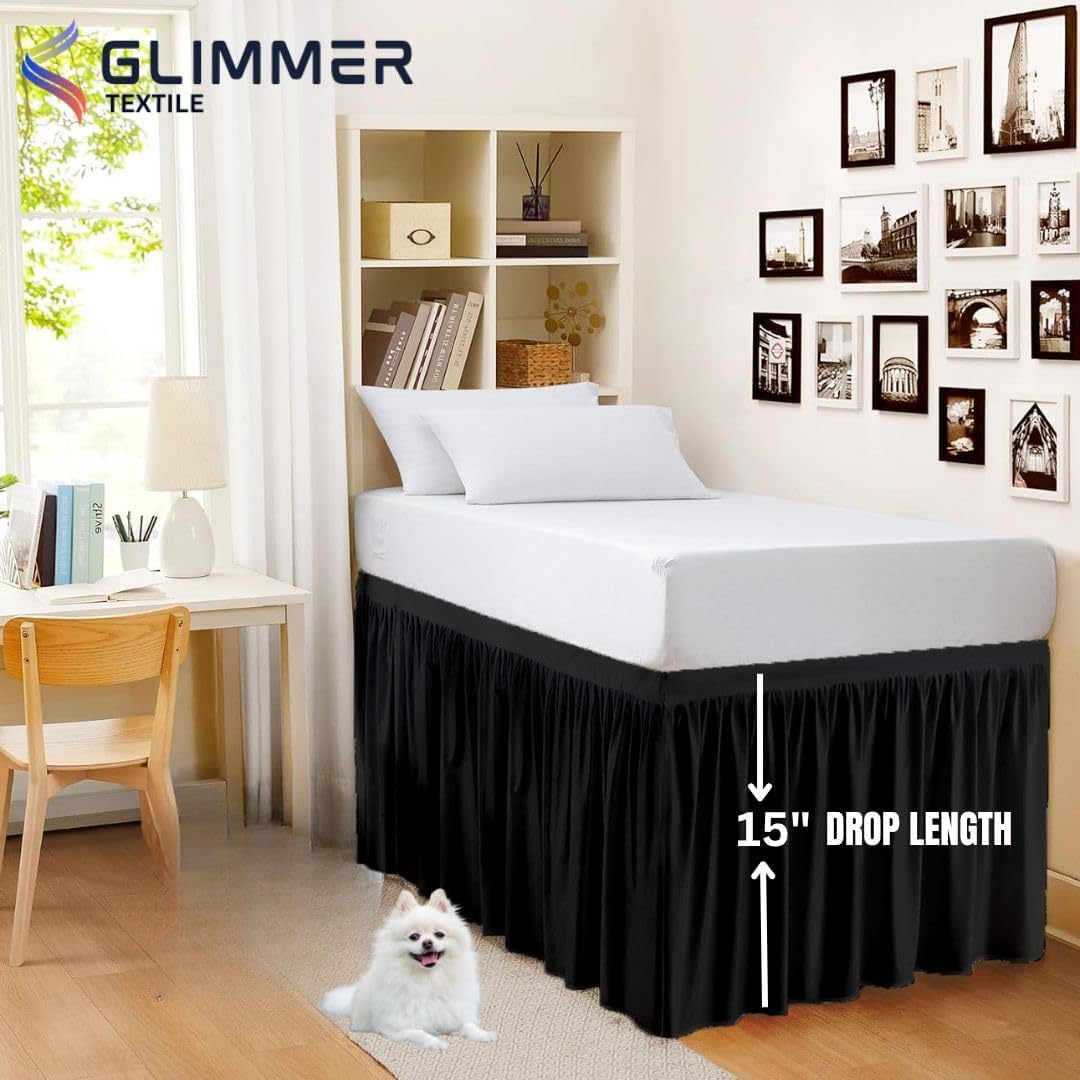 Ruffled Bed Skirt| Organic Cotton| 1000 TC| | Queen Size (60"X80") 15" INCH Drop Length| Classic Style| Wrinkle Free & Stylish| Black