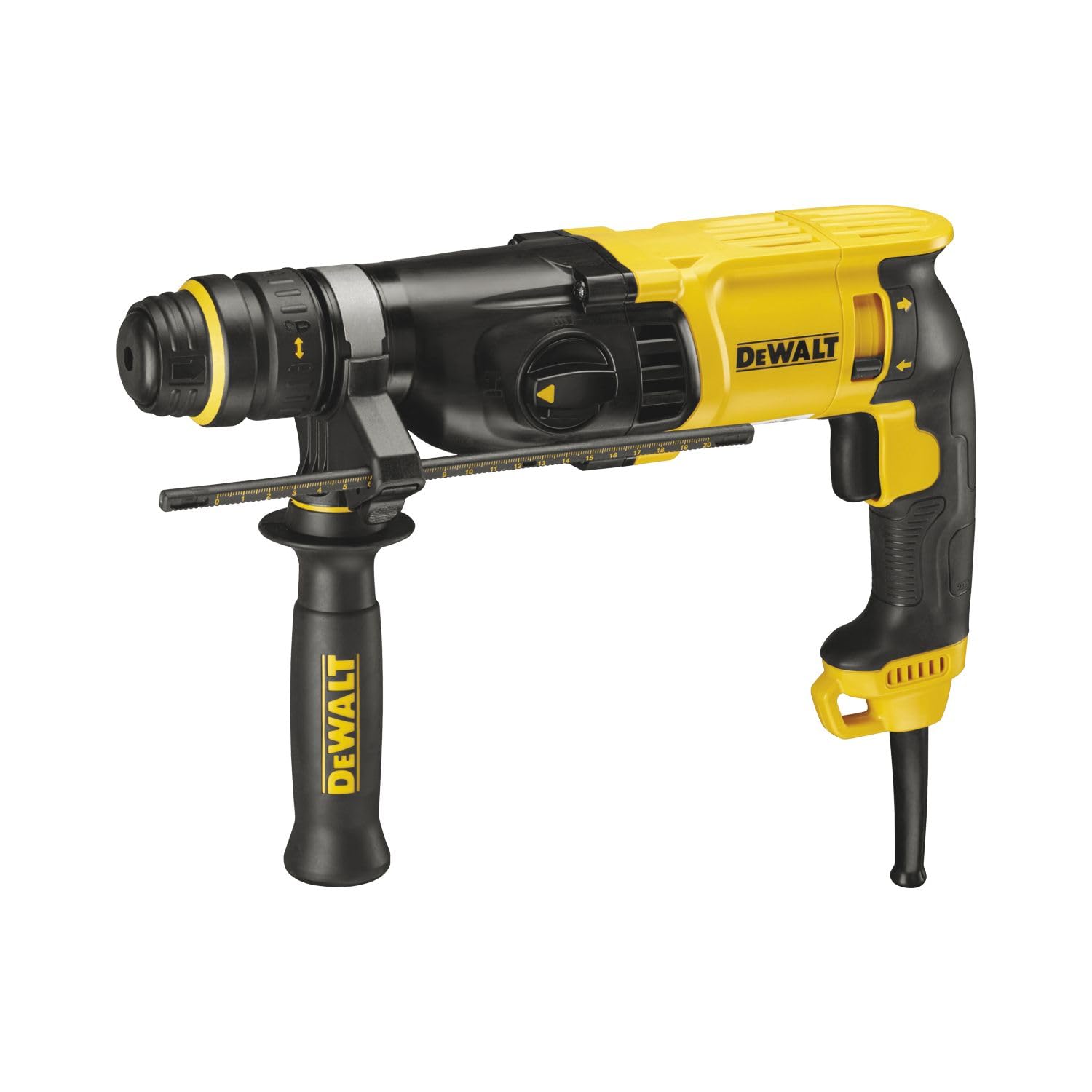 DEWALT Marteau Perforateur Filaire 2,8J - Capacité de Perçage 24 mm Béton, 13 mm Métal et 30 mm Bois - 3 Modes - Fonctionnement 0-1500 tr/min et 5500 coups/min - Outil Professionnel, D25134K-QS