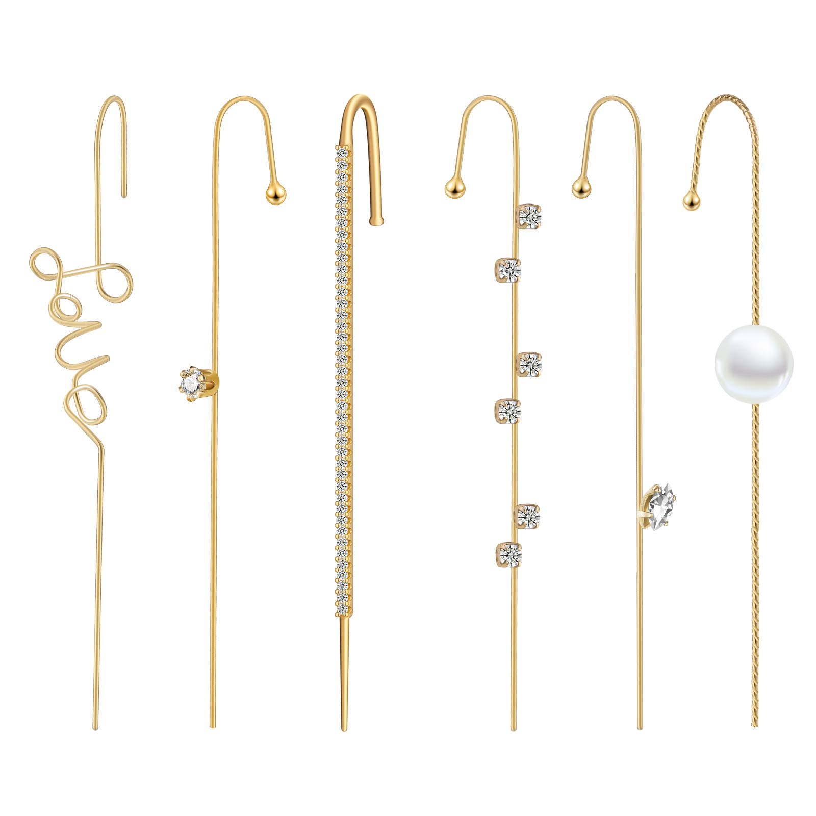 Ear Wrap Crawler Hook Earrings, 14K Gold Plating Crawler Hook Earrings Set, Cubic Zirconia Ear Cuff Crawler Hook Earrings, Unique Design and Cute, Gift for Women and Girls