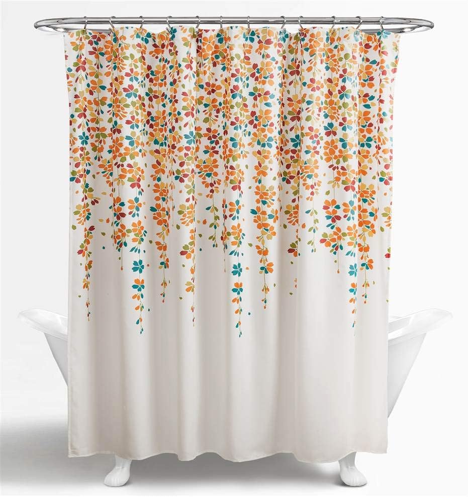Weeping Flower Shower Curtain 72"W x 72"L Turquoise & Tangerine - Floral Shower Curtains for Bathroom - Bathroom Curtain - Cottage Decor