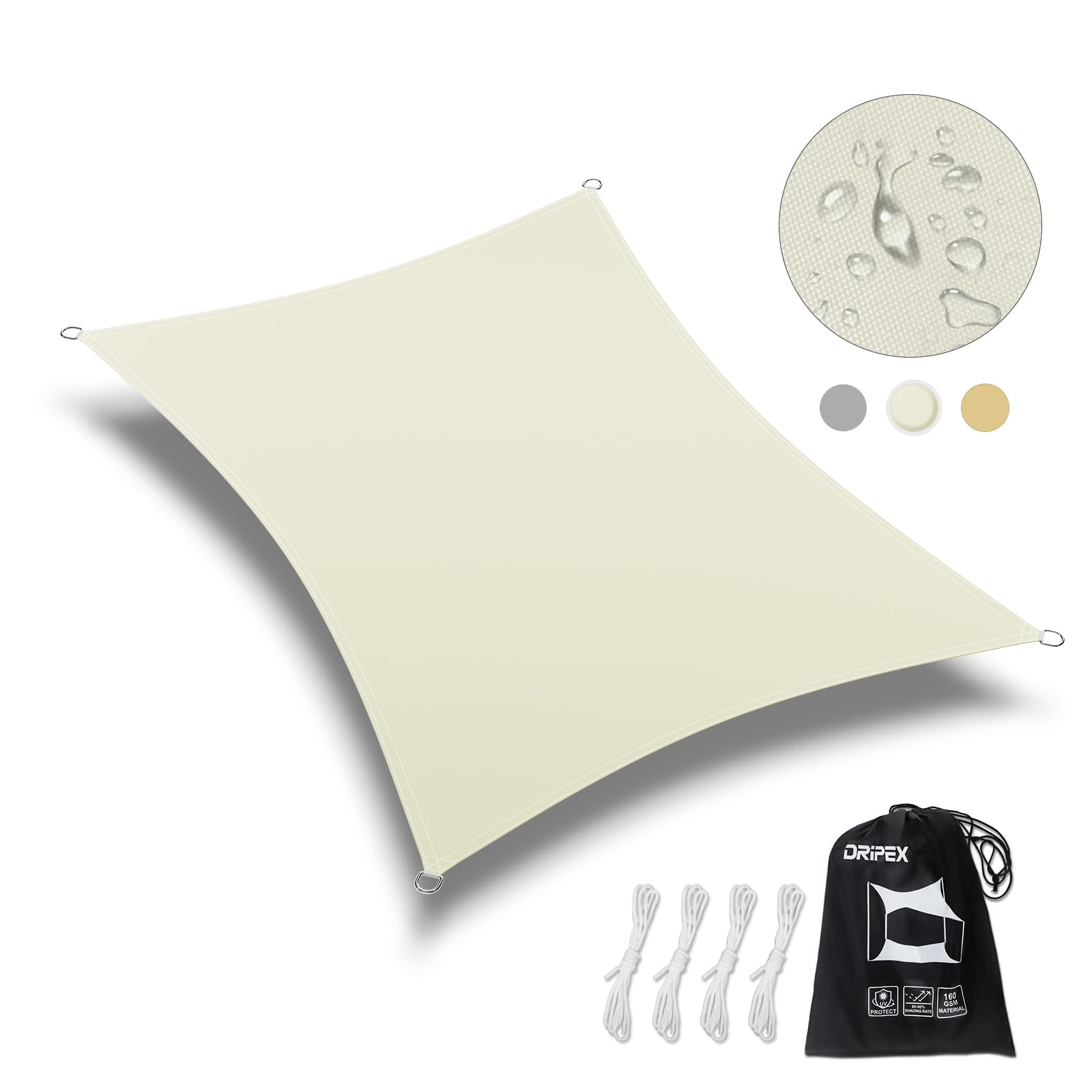 Dripex Tenda da Sole per Esterno, 5X7M Vela Ombreggiante, Tenda a Vela Rettangolare Protezione Anti Raggi UV e Impermeabile, Telo Parasole per Giardino, Terrazzo, Patio, Cortile e Prato (Bianco)