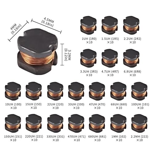 image for VANXY 200Pcs 20Values 1UH - 2.2MH CD43 Wire Wound SMD Power Inductor A