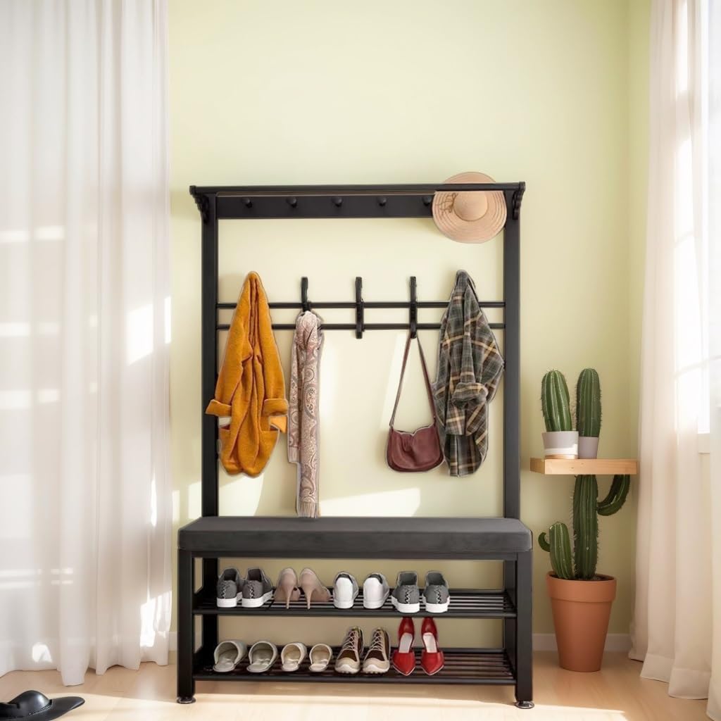Vestiaire d'entrée avec 9 crochets amovibles pour ranger vestes et chaussures