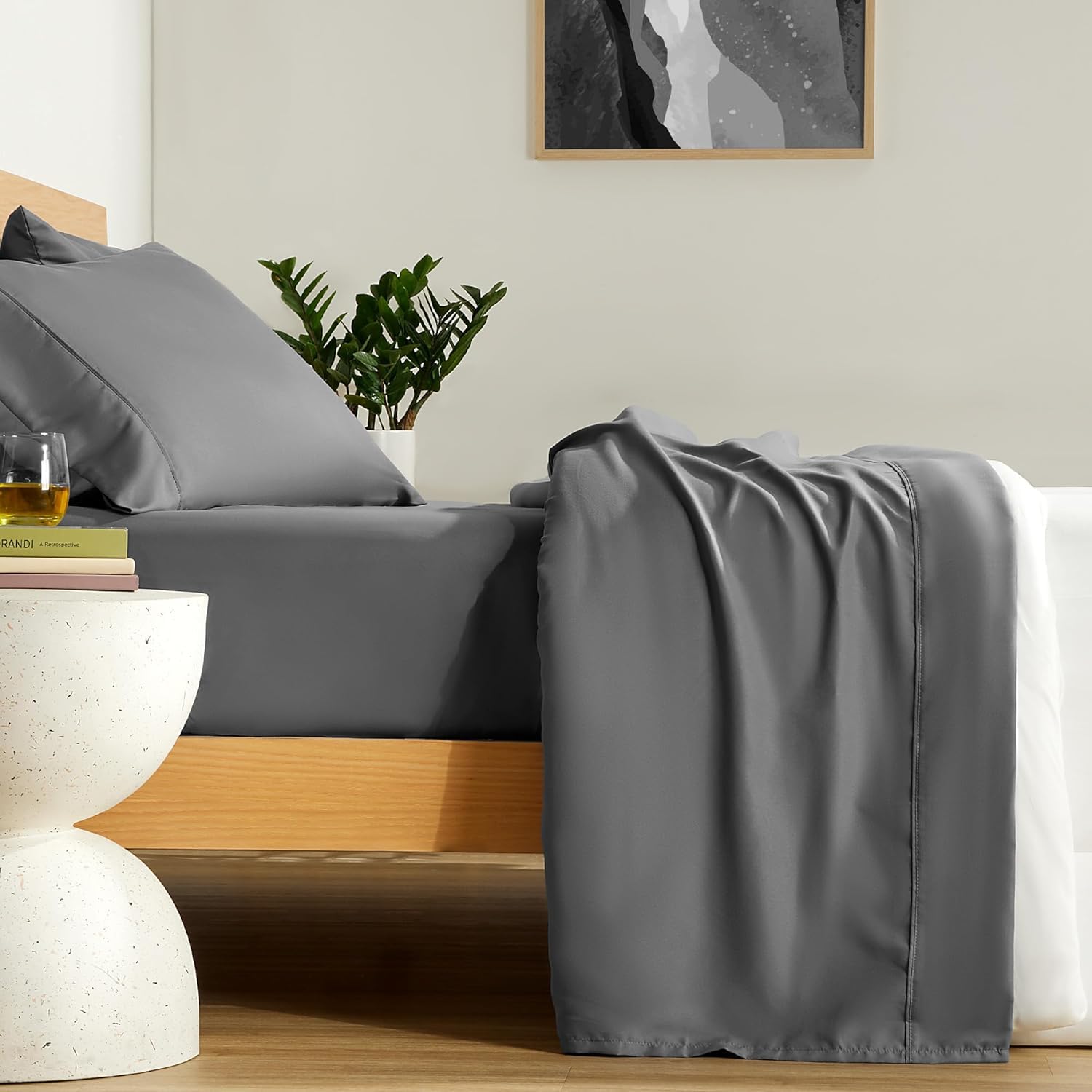 Ghazlan Set di lenzuola da 4 pezzi - 100% cotone, lenzuola ultra morbide e leggere, set di lenzuola di lusso da 40 cm per letto matrimoniale, biancheria da letto di qualità hotel