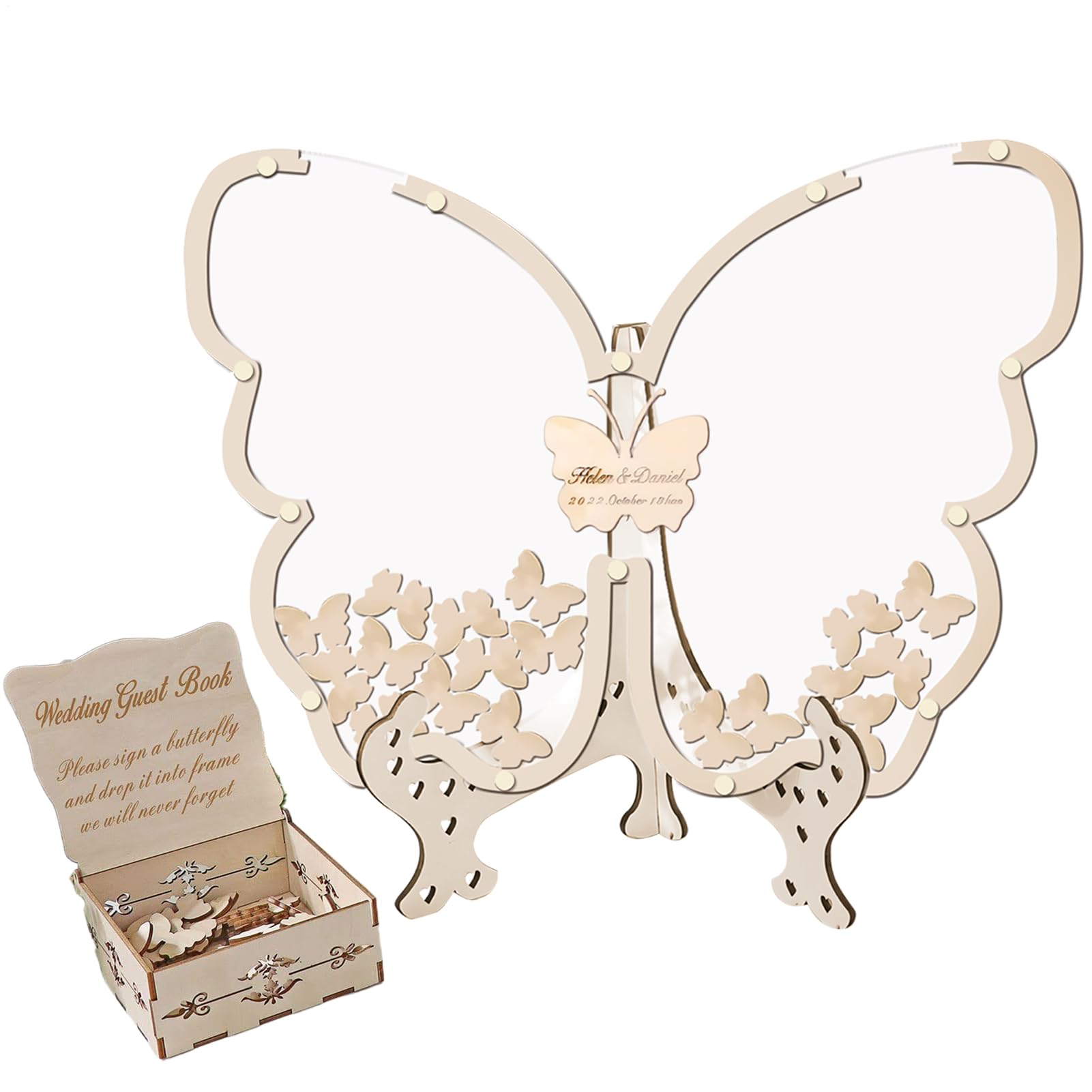 Cadre photo papillon en bois et livre d'or d'anniversaire haut de gamme