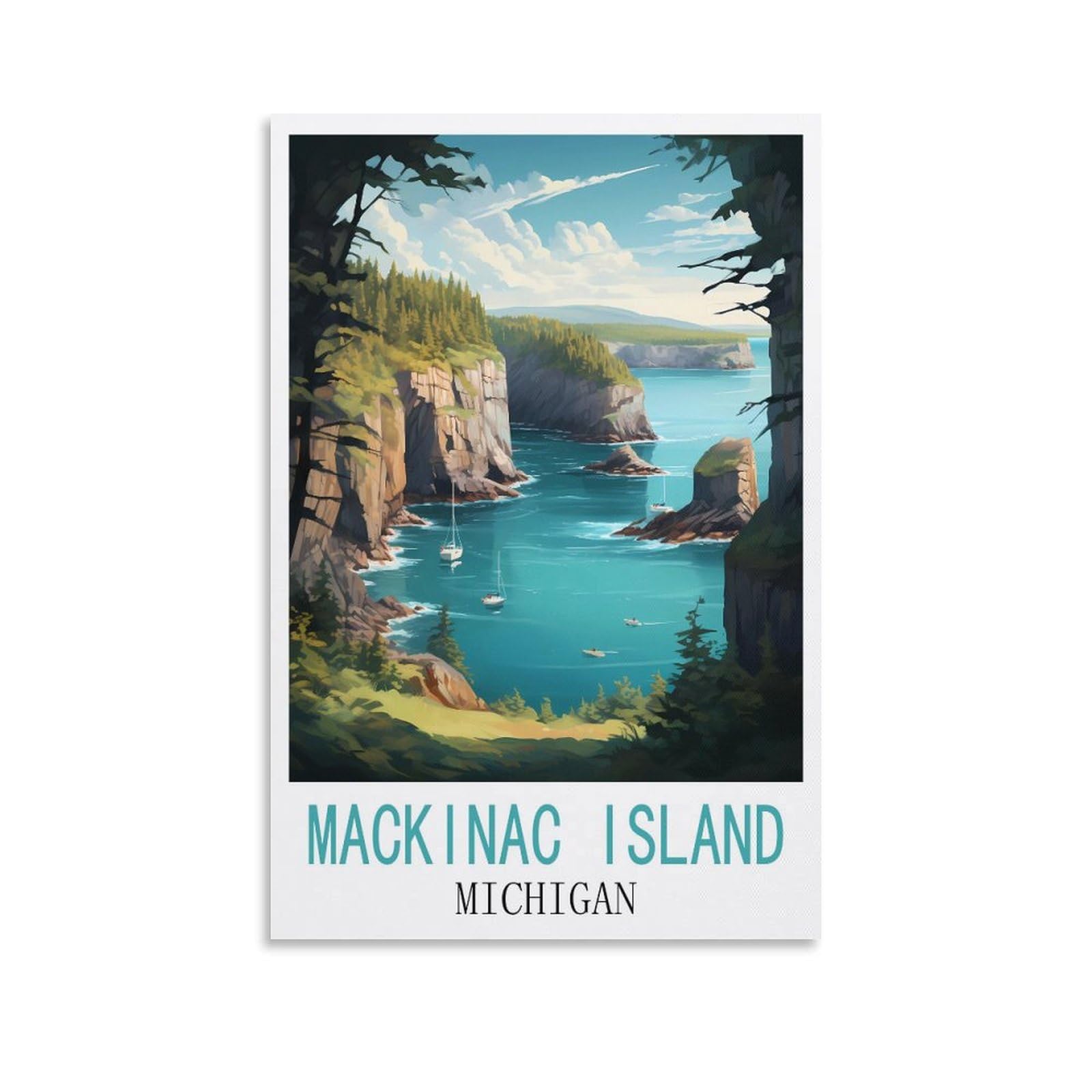 Vintage Metal Tin Signs Mackinac Island Michigans,Metal Tin Sign Metal Wall Plaque for Home Living Room Bedroom Bar Club Men Cave Wall Art Decor 30x40cm