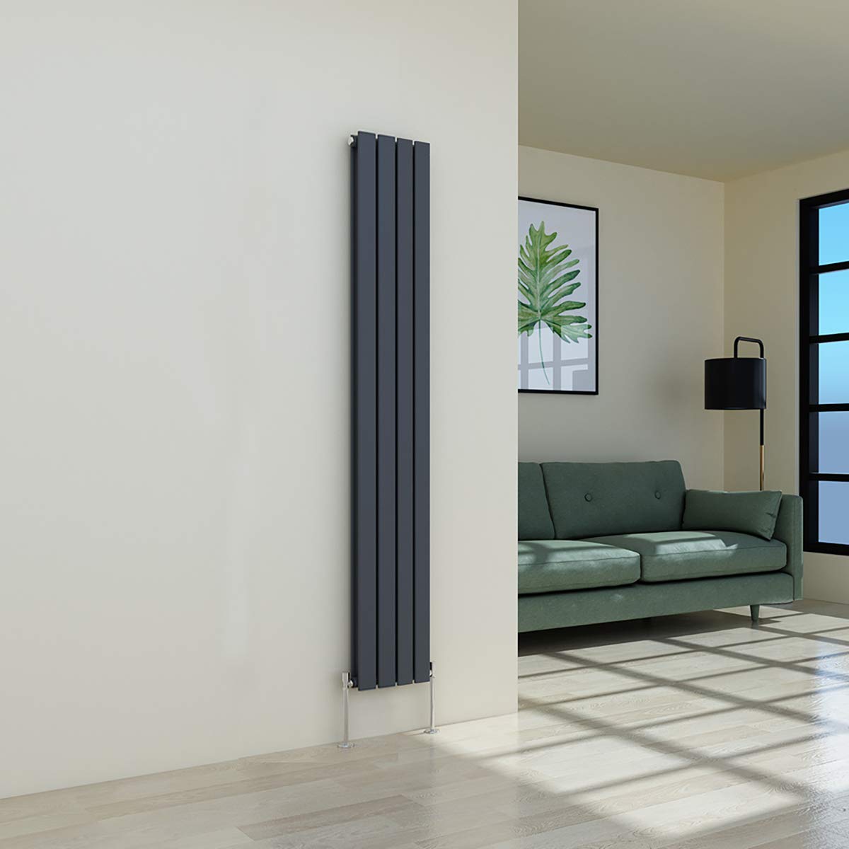 Warmehaus Vertical Designer Radiator Flat Panel Modern Heating Double Anthracite Radiator 1800 x 274mm — image 1