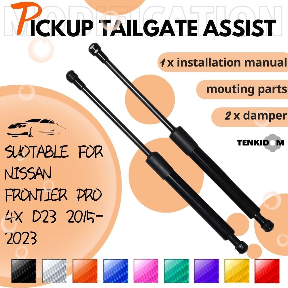 Pickup Tailgate Assists Compatible with Nissan NP300 Frontier D23 Pro-4X 2021-2025 Shock Lift Supports Rear Gas Dampers Springs Kit No-Drill Bolt-on