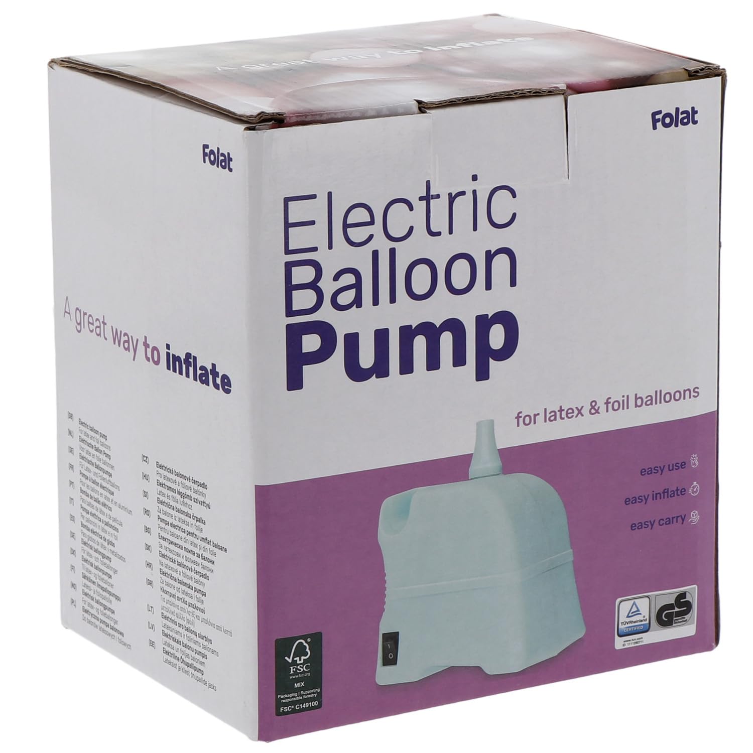 Folat 64529 elektryczna pompka do balonów, 600 W, przenośna, do dekoracji urodzinowych i imprezowych