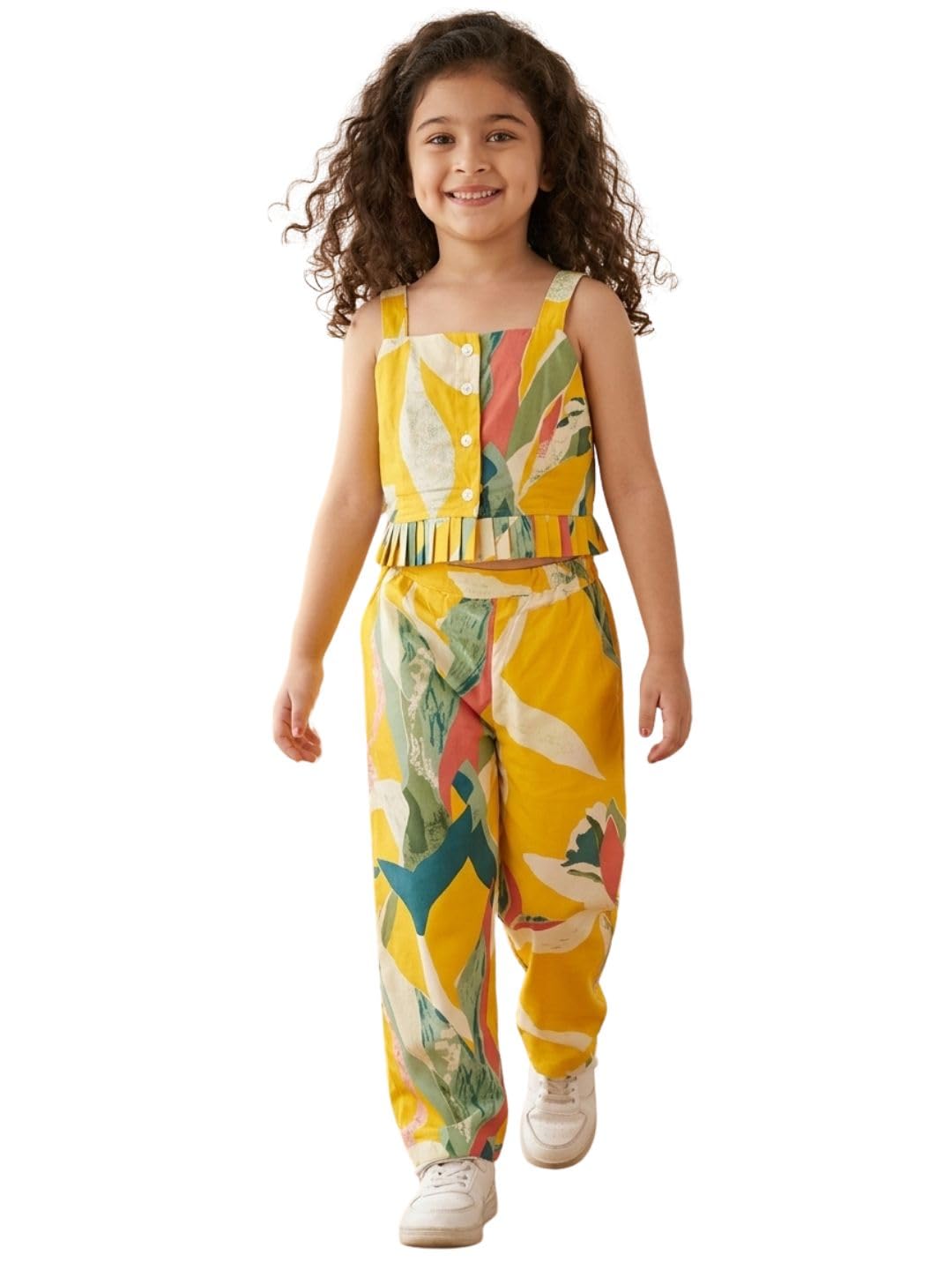 AJ DEZINES Kids Cotton Sleeveless Co-ords Set for Girls - Casual Outfit | Vacation Wear |Beach Dress |Tropical Printed Top Pant for girls