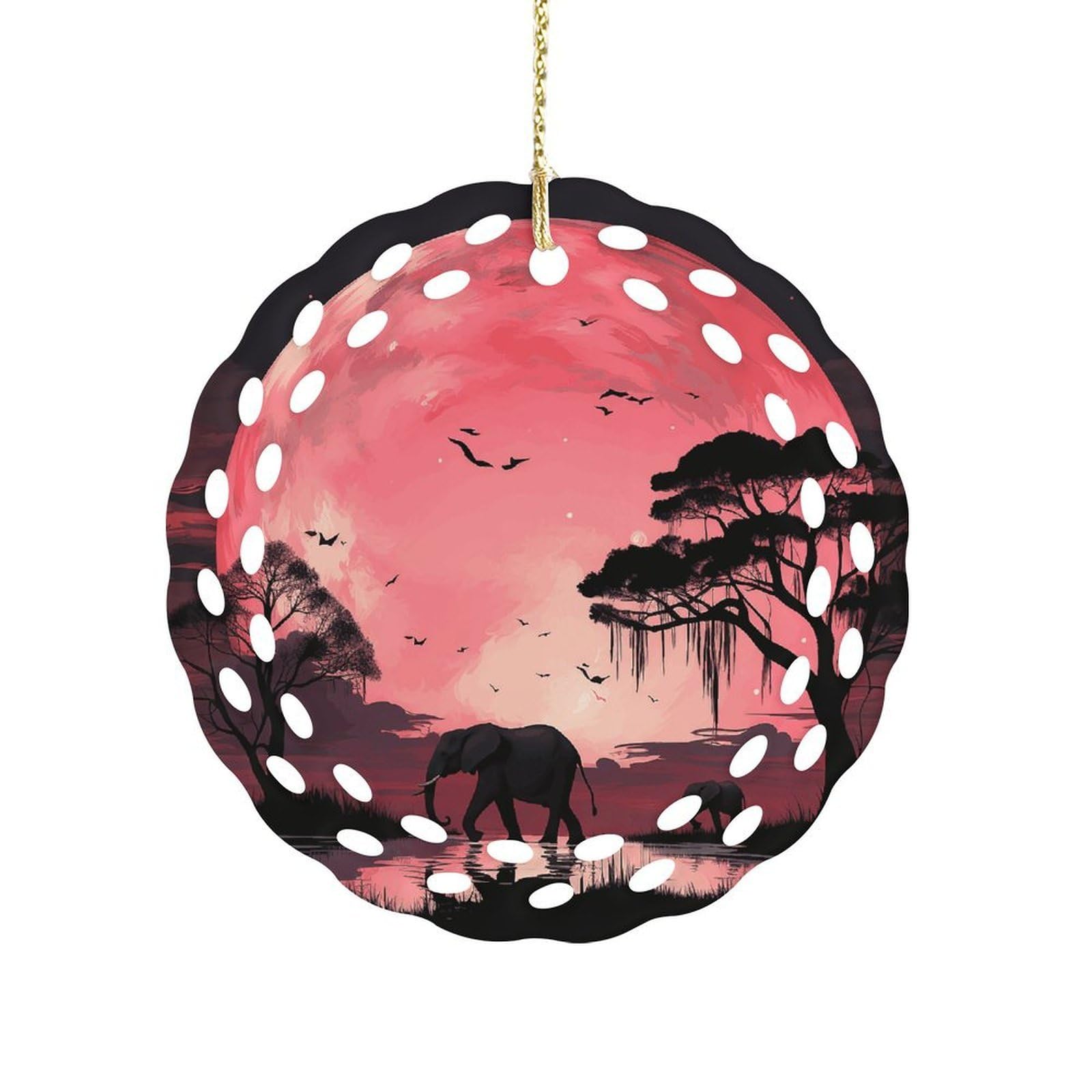 Pink Moon Elephant Christmas Ornament Holiday Hanging Decoration Xmas Tree Keepsake Personalized Xmas Tree Ornament Round Ceramic Ornaments for Keepsake Gifts Ideas Home Decor