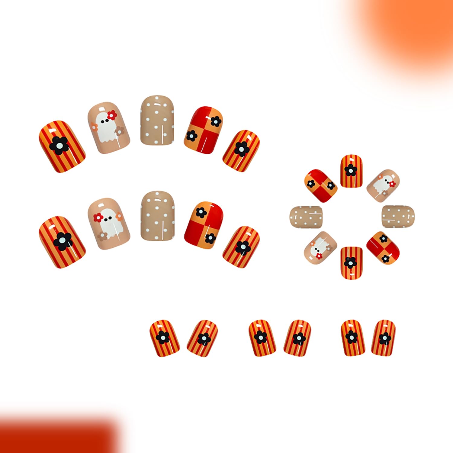Fall Press On Nails Square Short Fake Nails Halloween Nails Press Ons