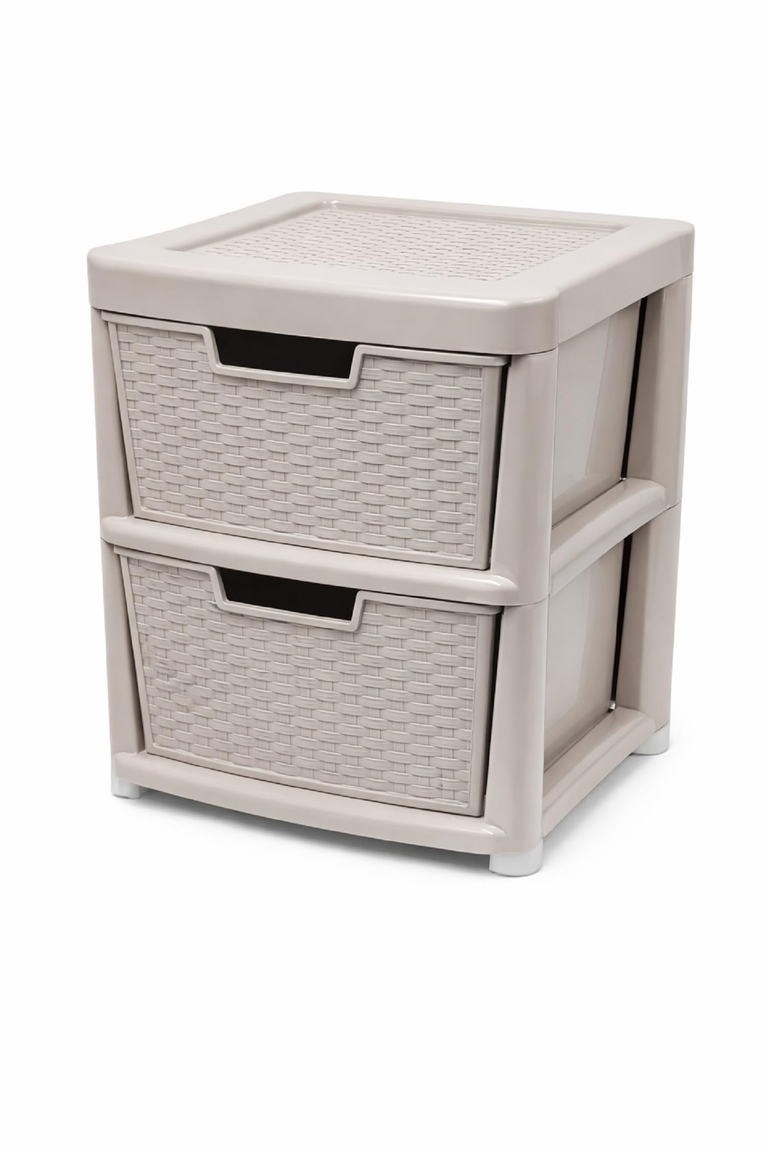 ELMORA'Z Large Storage Drawers Unit Rattan Effects Storage Solution Organizer Tower For Multipurpose Home Kitchen Office Laundry (Rattan Mushroom, 2 Tier)