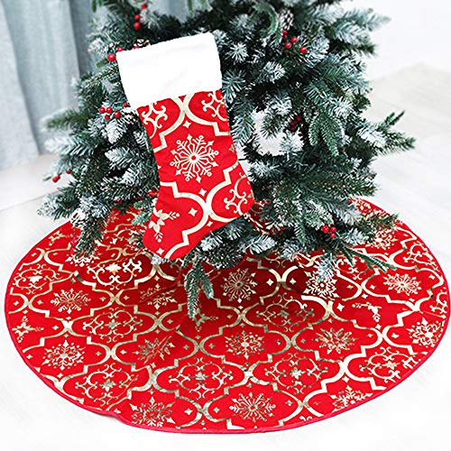 Red-Flannel-Tree-Mat-48-inches-Large-with-Gilded-Christmas-Patterns-Skirt-for-Xmas-Tree-Holiday-Party-Decorations-Indoor-Outdoor-with-1-Christmas-Stocking Red Flannel Tree Mat 48 inches Large with Gilded Christmas Patterns Skirt for Xmas Tree Holiday Party Decorations Indoor Outdoor with 1 Christmas Stocking