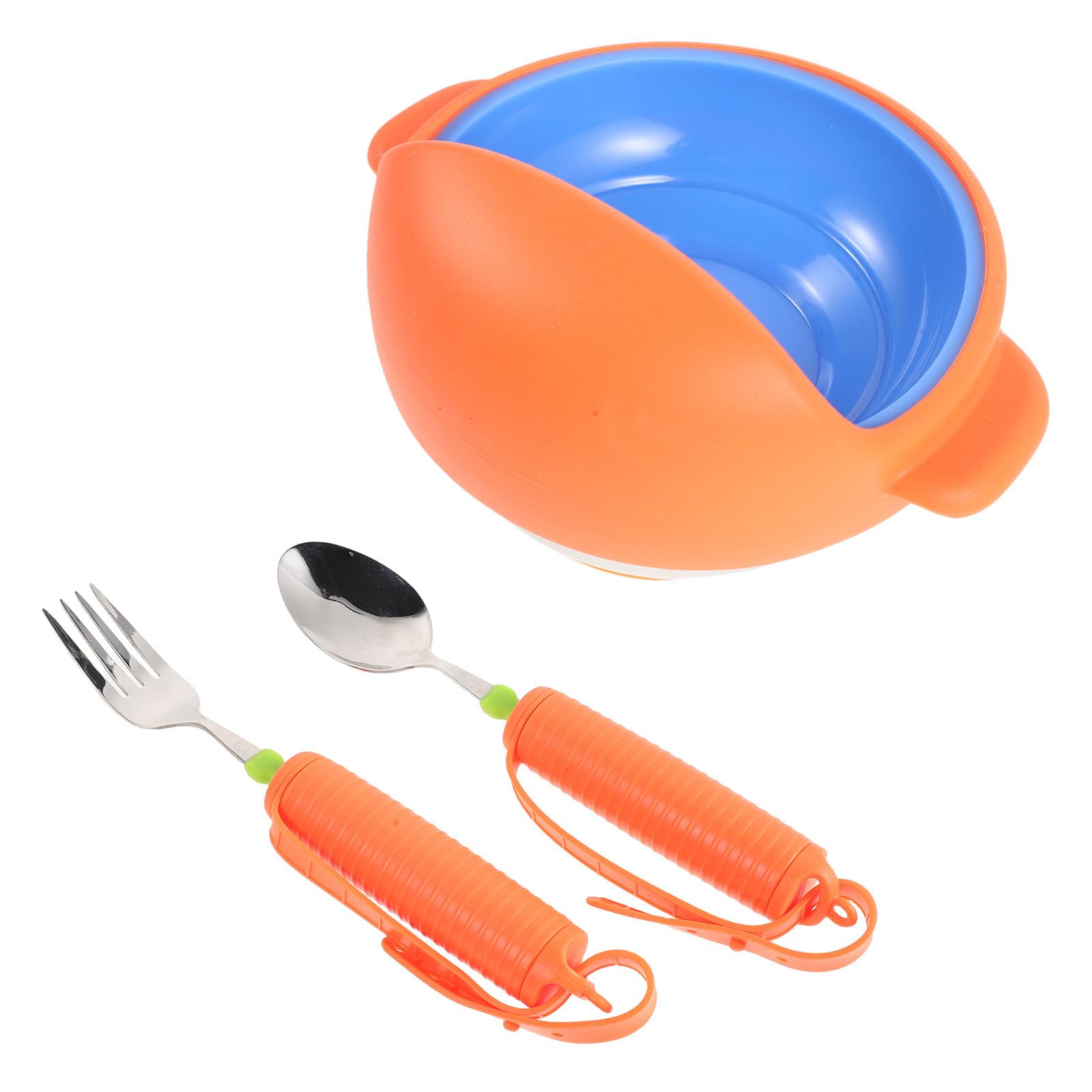 Juego de Utensilios Adaptados para Temblores Manos Tecnología Anti-vibración, Cuenco Antiderrame y Cubiertos de Acero Inoxidable y Silicona para Personas Mayores en Casa