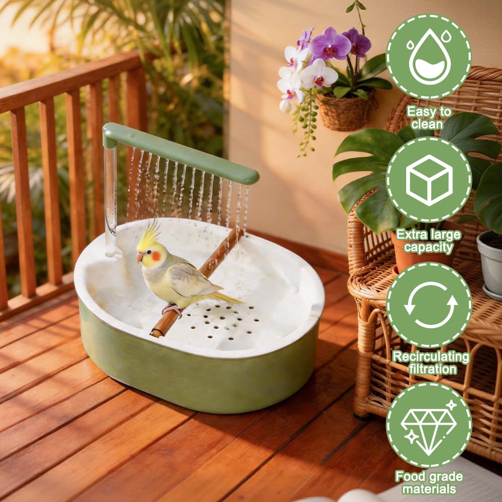Ducha para pájaros, periquitos, ducha automática para pájaros con cascada y grifo de circulación, bañera para periquitos, periquitos, africanos, guacamayos