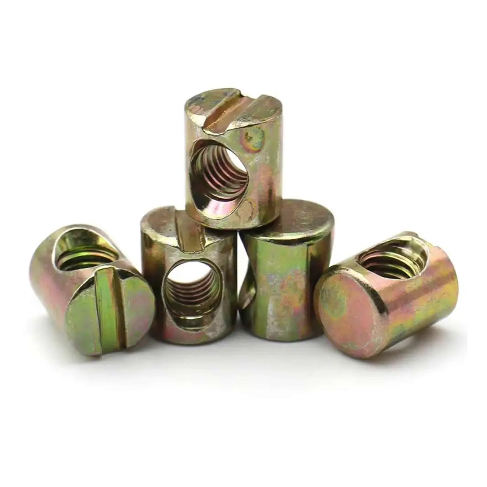 Nakrętki beczkowe do mebli, Opakowanie 6 nakrętek z otworem poziomym, z rowkiem i osadzonym w nich kołkiem, M4-M8(M8x17mm)