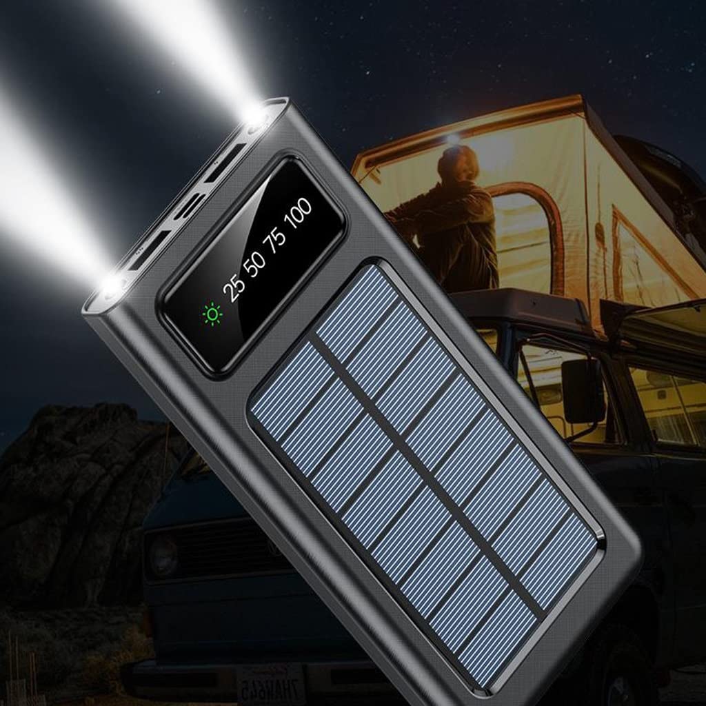 JJJ W zestawie czteroprzewodowy powerbank solarny o dużej pojemności 30000 mAh (kolor: czarny, rozmiar: 30000 mAh)