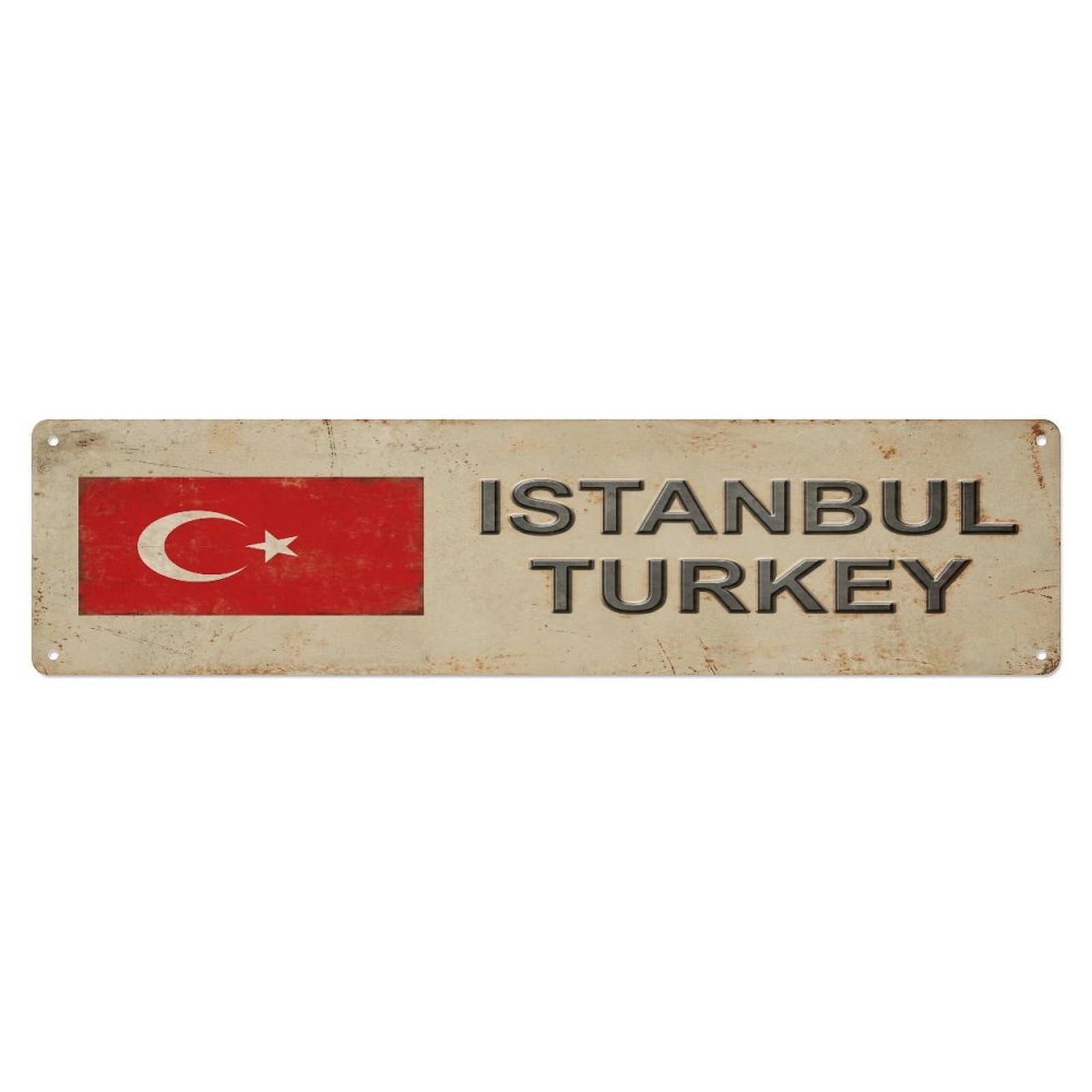 Okahys 4X16inch(10X40cm) Vintage Istanbul Turkey Flag Decor Rustic Travel Metal Tin Sign