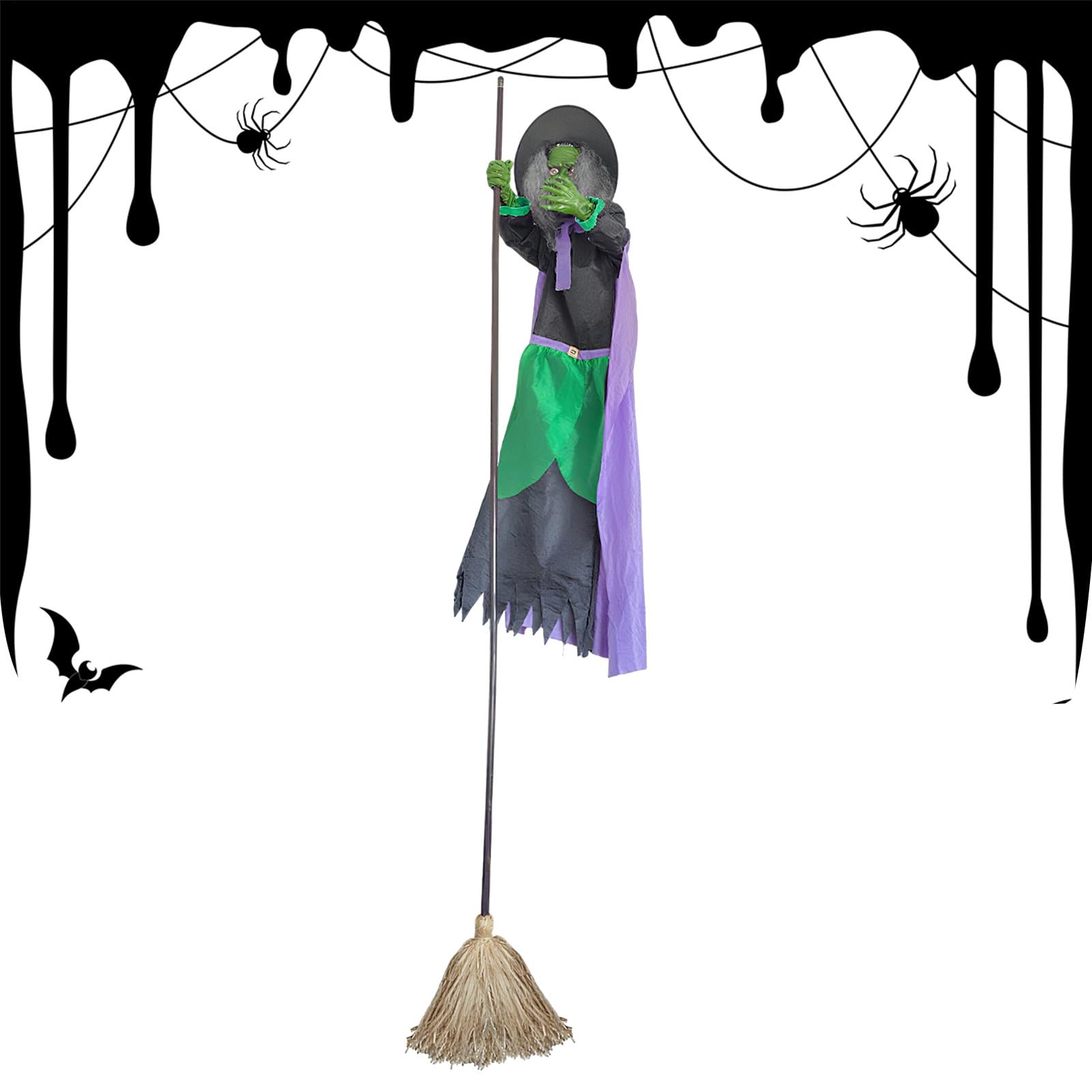 Generico Scopa da Volante Decorazione Halloween Volante di 3 Metri | Illuminanti per Giardino Casa ta Interno Esterno Ingresso Sagrato Cosplay