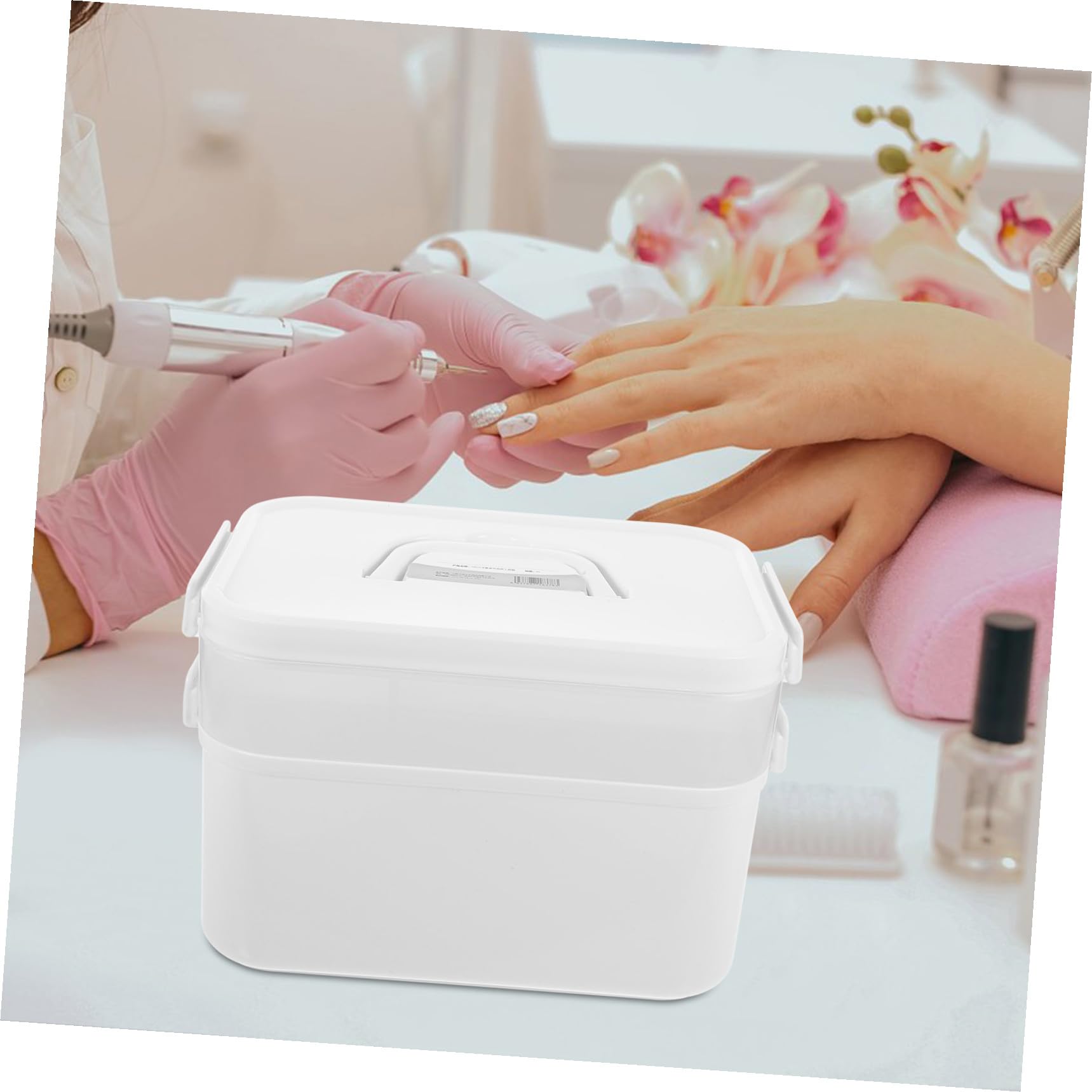 SHERCHPRY 1pezzi Degli Attrezzi Per Nail Art Custodia Per Utensili Per Manicure Scatola Portaoggetti Comoda in Pp Due Strati Maniglia Pratica