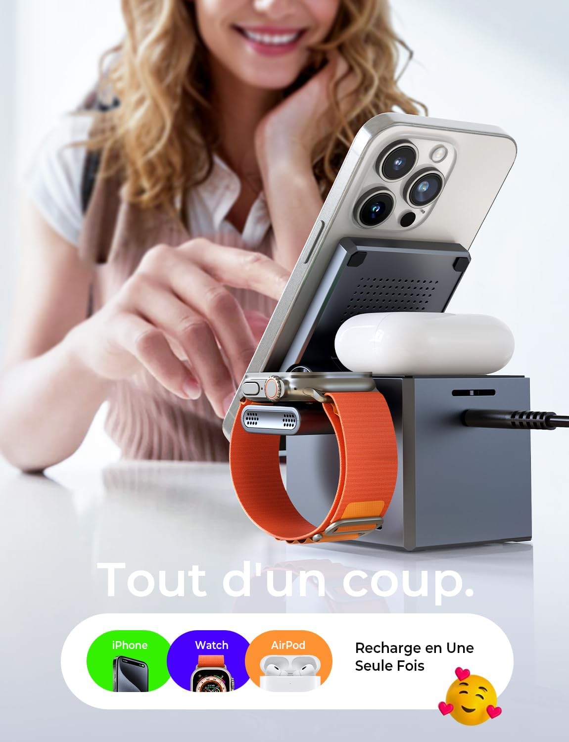 LISEN 3 in 1 Caricatore Wireless Stazione di Ricarica Magnetica, Ricarica Rapida Wireless Phone Charger Stand per iPhone 17 Pro Max Air Apple Watch Airpods, Caricatore Magsafe Apple Accessori