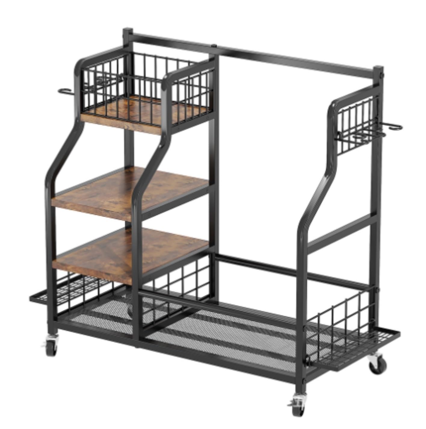 MHbdfsxz Golf Club Organizer For Indoor Outdoor Golf Bag Storage Organizer Wooden Stand And Equipment Garage Rack Furniture With Basket Golf Course Accessories