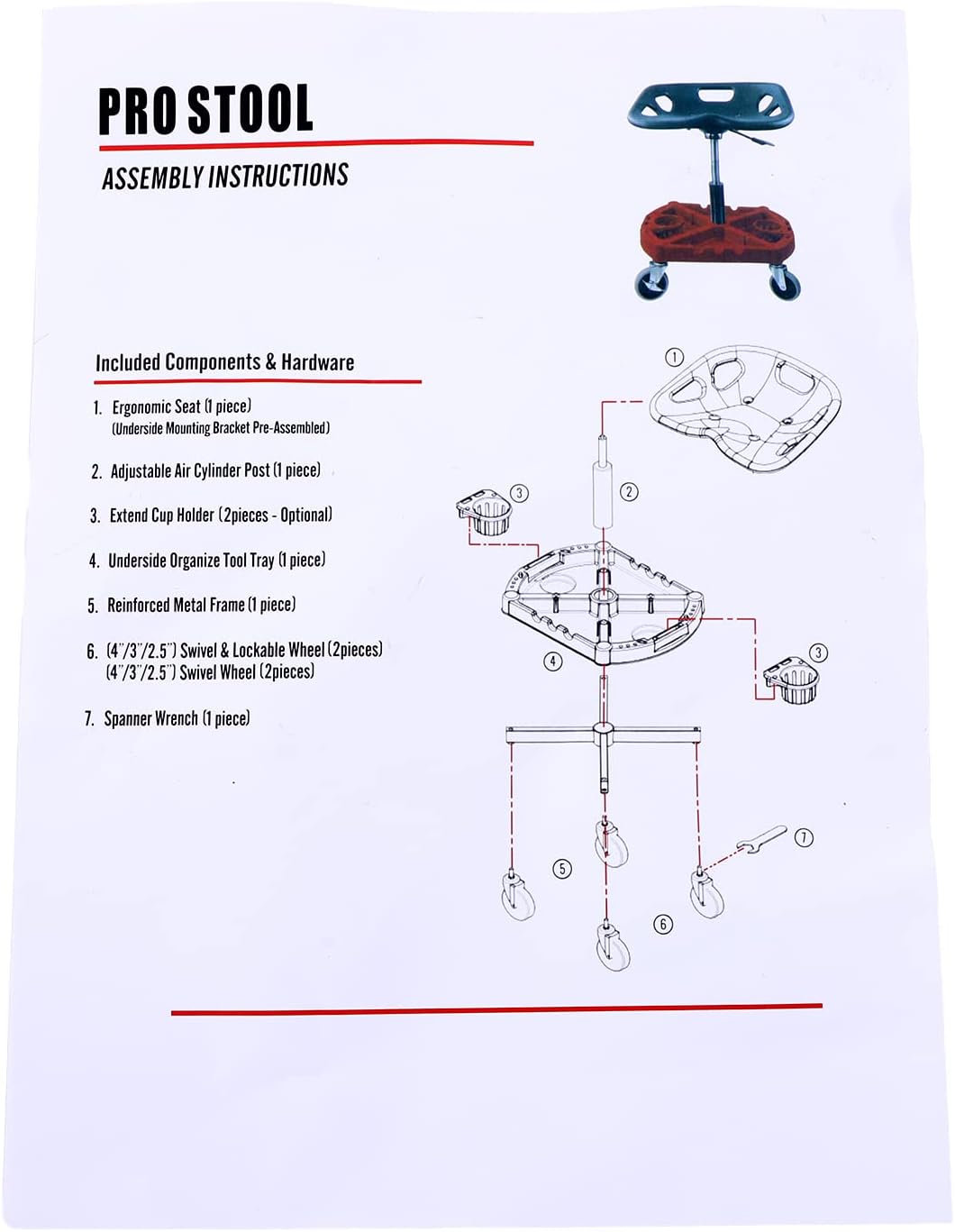 330LBS Capacit Rolling Garage Stool,Adjustable Height Rolling Garage Stool with Tool Tray 360-Degree Swivel Mechanic Stool Seat for Workshop Auto Repair Shop.