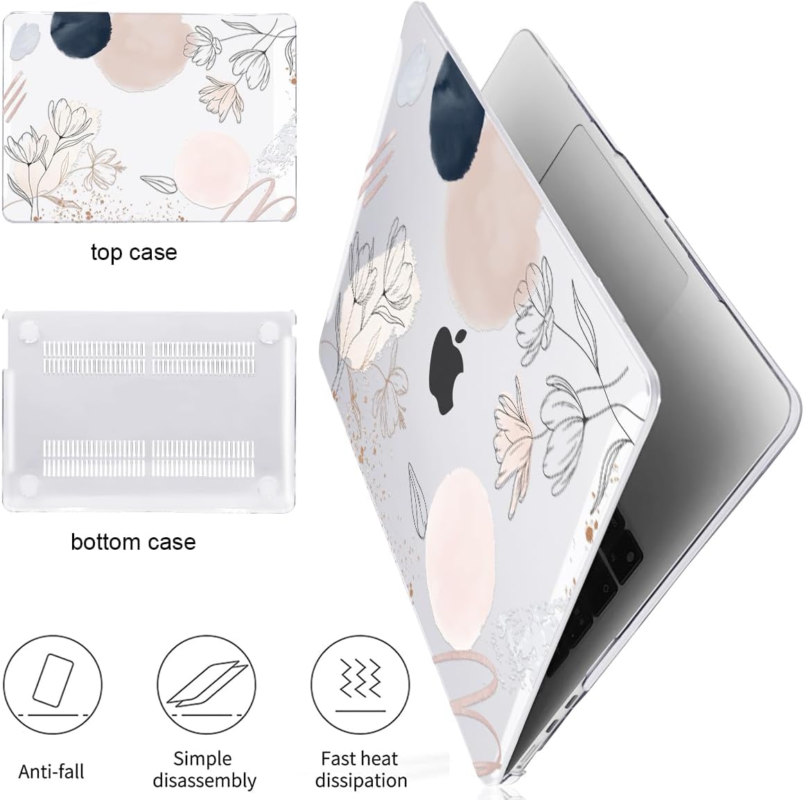 Compatible with MacBook Air 13 inch Case M5 2026 2025-2022 M4 M3 M2 Chip Model A3449 A3240 A3113 A2681, for Mac Air 13.6 inch M5 Hard Shell&Keyboard Cover&Screen Film, Abstract Line Floral image 4