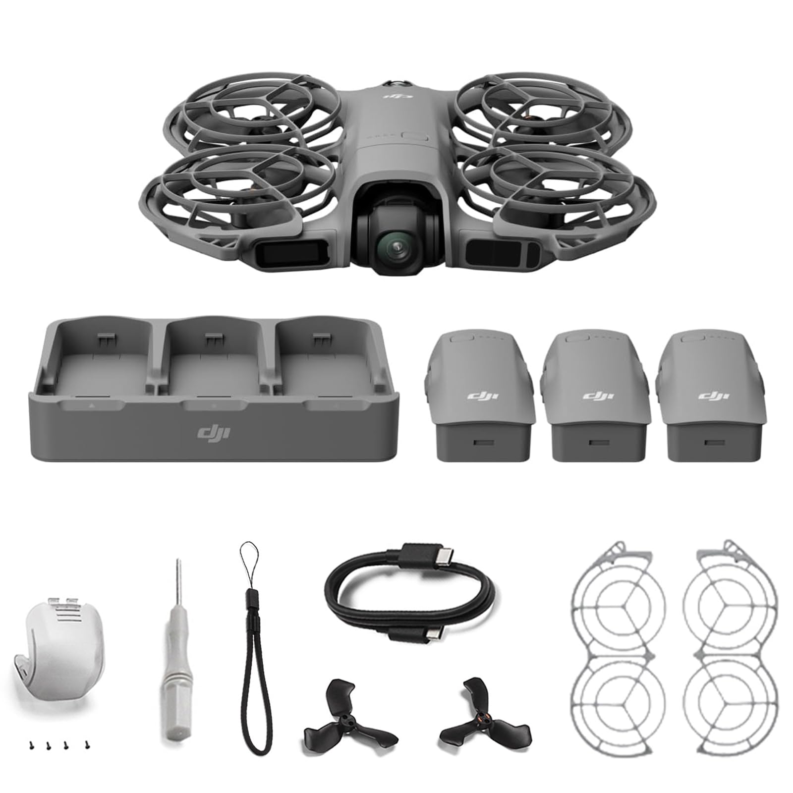 DJI Neo 2 Fly More Combo, Dron 4K para Principiantes, Despegue y Aterrizaje en la Palma, Control por Gestos, ActiveTrack, Seguimiento Omnidireccional, 3 Baterías, Estación de Carga